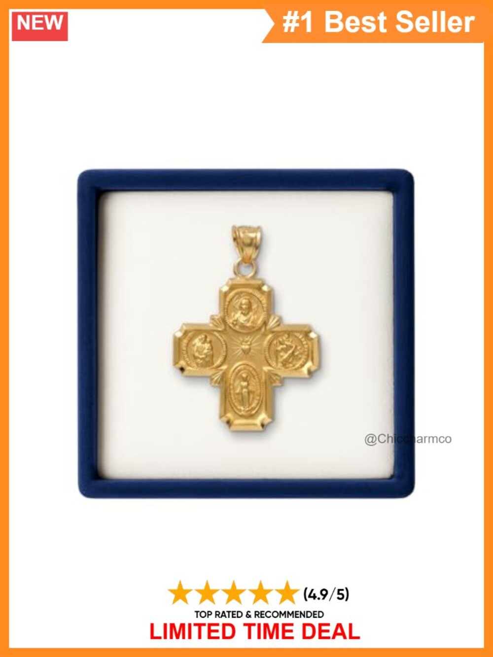 14K Yellow Gold Four-Way Cross Pendant Double-Bonded USA Handcrafted